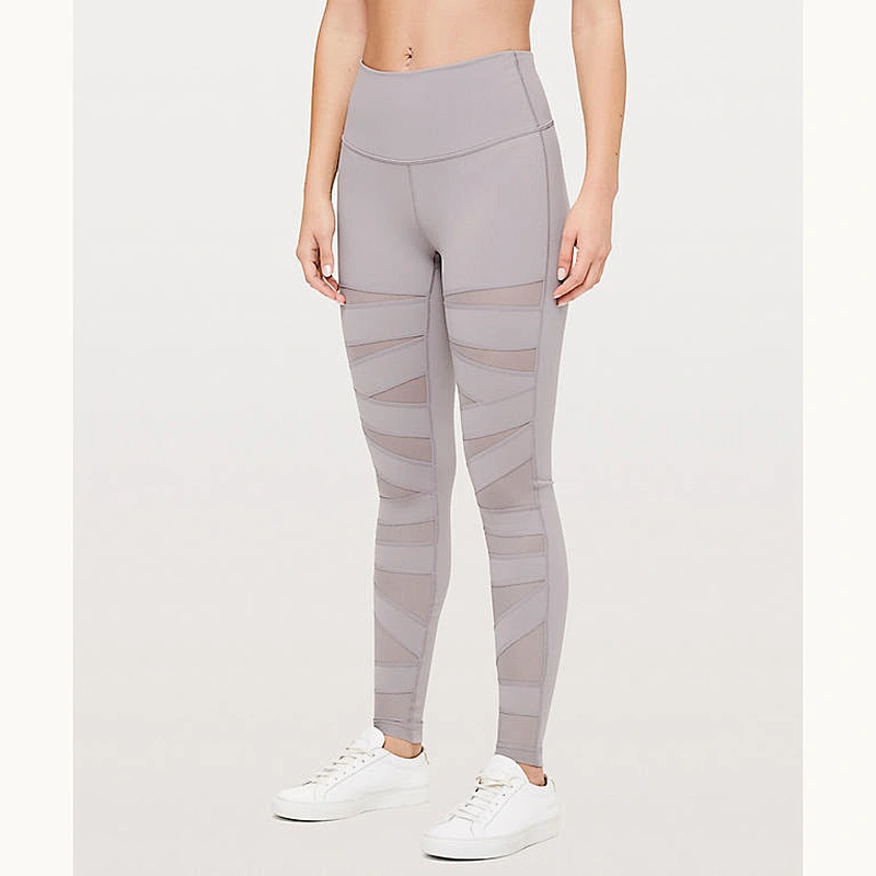 Custom High Waist Tight Crossover Mesh Leggings Sports Stripes Pants Gym SKinny Yoga Pants Rear Pocke buttery soft Legging