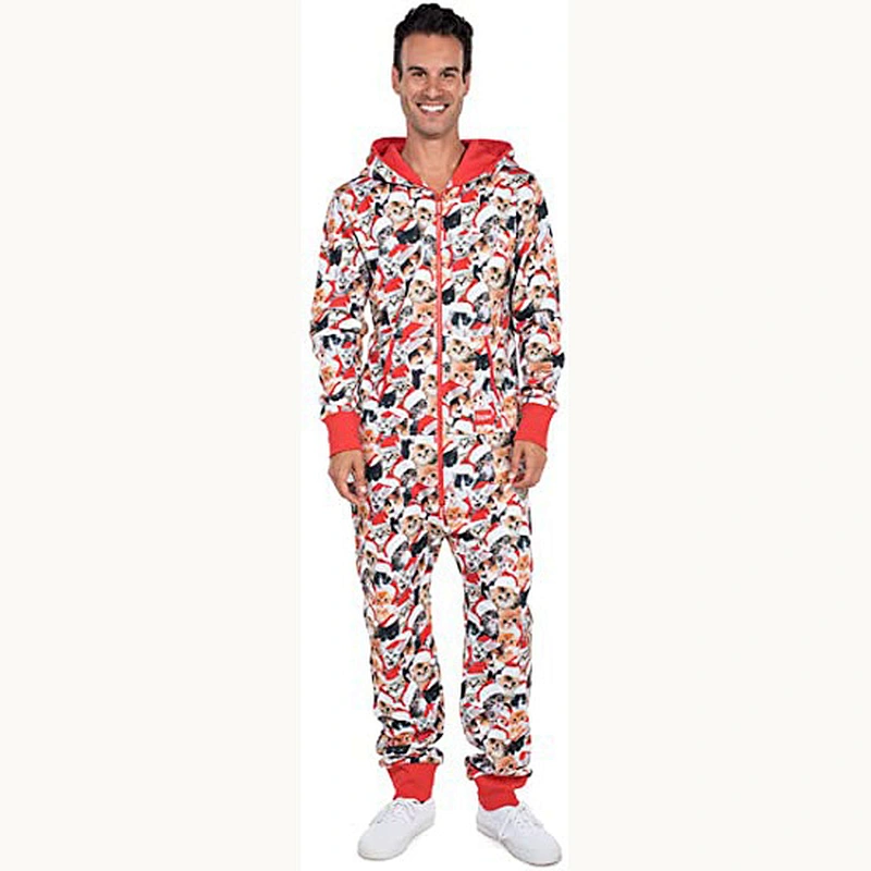 2021 new Tipsy Elves Ugly Christmas Jumpsuit for Men  Christmas Pajamas  Cat Print Holiday Onesie