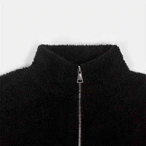 Womens Wool Long Sleeve Full Zipper Polar Fleece Pullover, Patchwork Sherpa Fleece Jacket