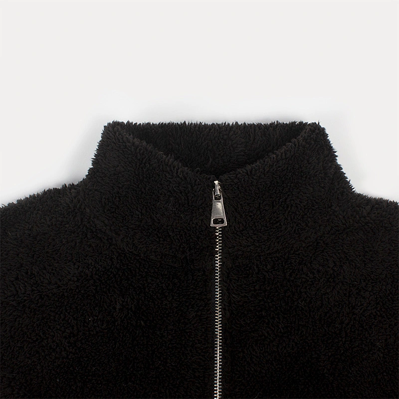 Womens Wool Long Sleeve Full Zipper Polar Fleece Pullover, Patchwork Sherpa Fleece Jacket