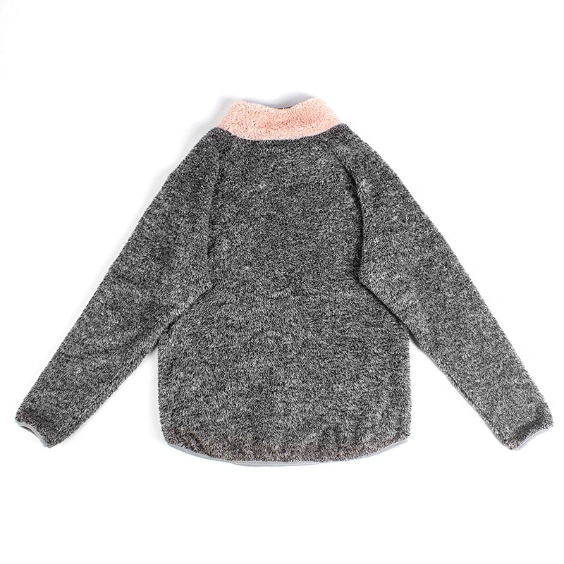 Custom Womens Color Block Sweatshirt Button Skew Collar Oversized Sherpa Fleece Pullover