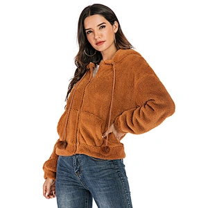 2021Womens Custom Camel Fleece Sweatershirt Hoodies Full Zipper Sherpa Jacket Pullover with Pocket