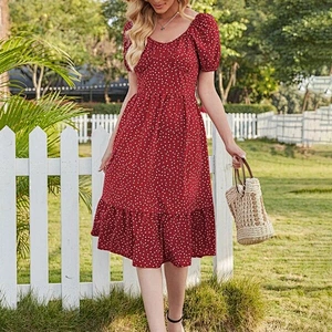 2021 New Arrival Polka Dot Ruffle Hem A-line Dress Street Style Dress