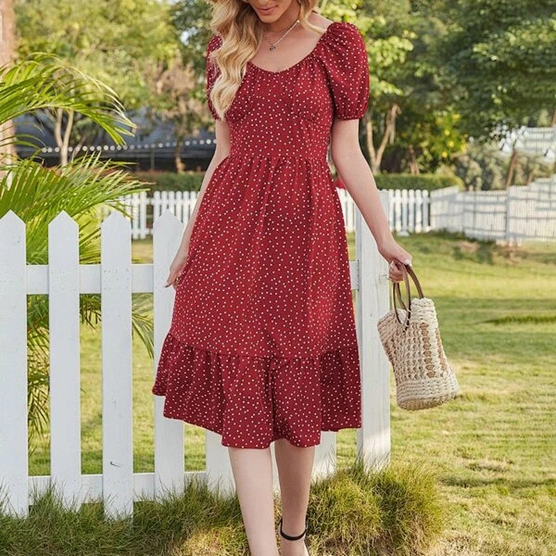 2021 New Arrival Polka Dot Ruffle Hem A-line Dress Street Style Dress