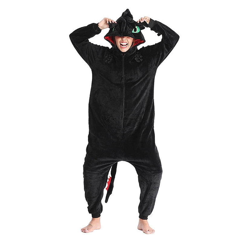 2021 new wholesale onesie pajamas  flannel cartoon dragon eazy toilet style men and women homewear