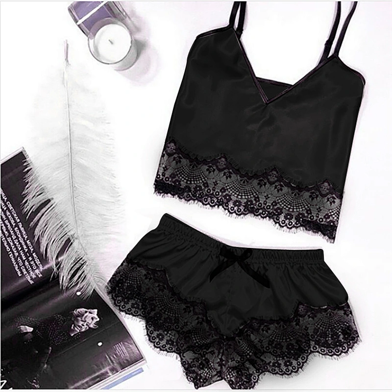 2021Amazon Womens pajamas  Silk pajamas set 2pcs Floral lace Trim Satin with robe