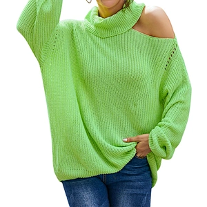 Factory Direct Women's Off Shoulder Sweater Long Sleeve Loose Pullover Knit Jumper