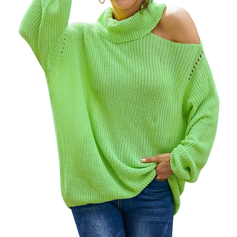 Factory Direct Women's Off Shoulder Sweater Long Sleeve Loose Pullover Knit Jumper