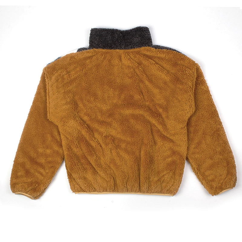 YIWU Factory Direct Wool Hoodies Zip Up Colorblcok Sherpa Fleece Sweatershirt Pullover