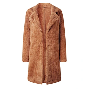 Women's Winter Warm Fuzzy Fleece Lapel Open Front Long Cardigan Coat Faux Fur Outwear Pullover