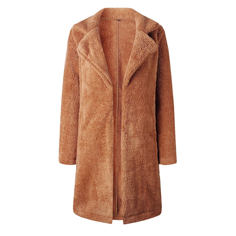 Women's Winter Warm Fuzzy Fleece Lapel Open Front Long Cardigan Coat Faux Fur Outwear Pullover