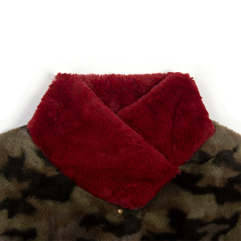 Winter Warm Womens Leopard Printing Faux Fur Teddy Coat Button Up Collar Sherpa Fleece Pullover