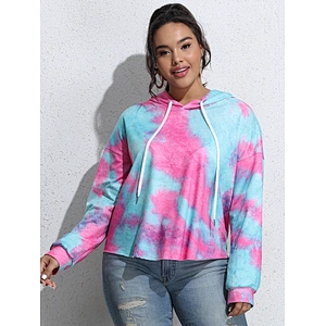 Custom Logo Women's Long Sleeve Sweatshirt Plus size Tie Dyed Crop Hoodies Pullover