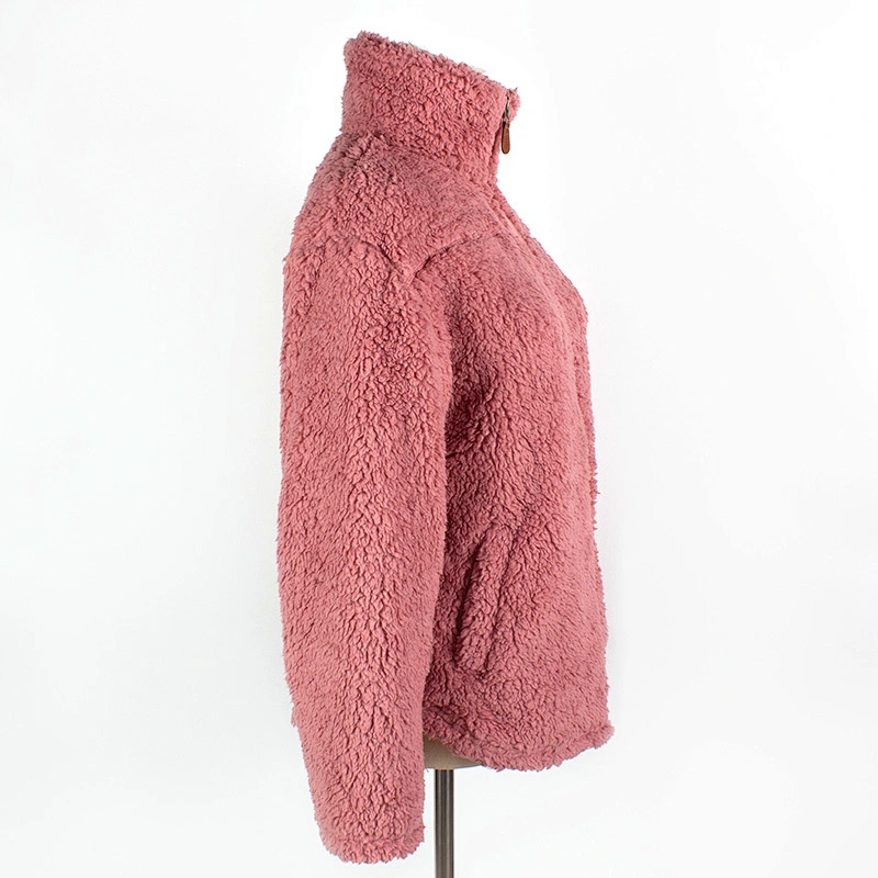 Factory Direct Teddy Coat Sweatshirt Solid Color Full Zip Sherpa Fleece Jacket Pullover