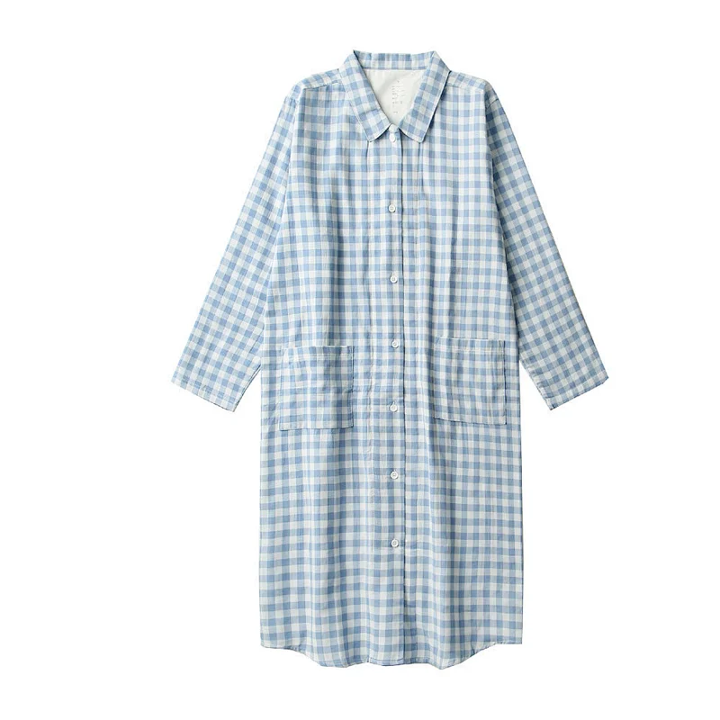 2021 new cotton women's thin pajamas long dress Casual Comfortable blouse with short sleeves sleepwear