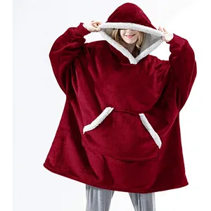 Amazon Top Seller Oversize Blanket Sweatshirt Unisex Sherpa Fleece Hoodie Blanket with Kangaroo Pocket