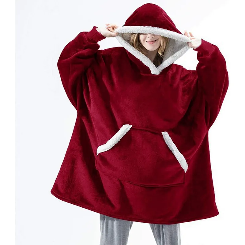 Amazon Top Seller Oversize Blanket Sweatshirt Unisex Sherpa Fleece Hoodie Blanket with Kangaroo Pocket
