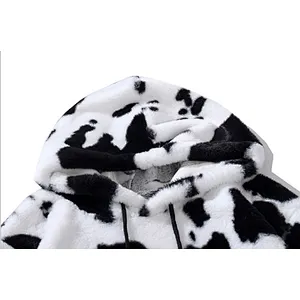 Unisex Kangaroo Pocket Hooded Sweatershirt Cow Printing Sherpa Hoodie Fleece pullover