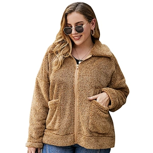Amazon Hot Womens Fuzzy Lapel Plus Size Full Zipper Sherpa Fleece Hoodies Pullover with front pocket