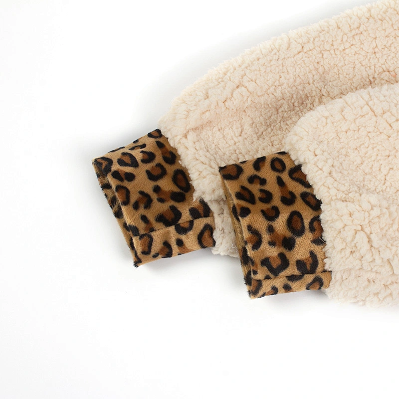 Factory Direct Womens Long Sleeve Teddy Bear Coat Full Button Fuzzy Leopard Print Sherpa Fleece Pullover