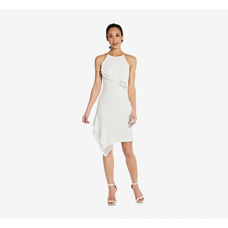 2021 New Arrival Evening Dress  Halter Chiffon And Crepe Dress In Ivory Lady Dress