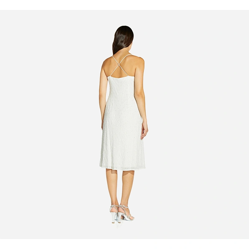 2021 New Arrival Beaded Slip Dress With Cowl Neckline In Ivory Party Dress Club Dress