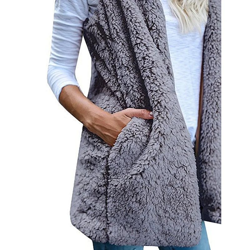 Winter Warm Vest Women Hoodie Casual Coat Faux Fur Sherpa Jacket