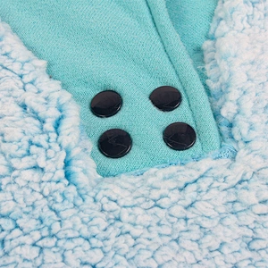 Women's Fuzzy Long Sleeve Sky Blue Color Sweatshirt Button Stand Collar Sherpa Fleece Pullover