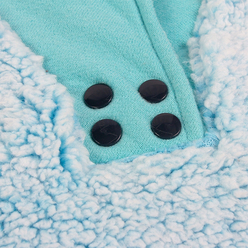 Women's Fuzzy Long Sleeve Sky Blue Color Sweatshirt Button Stand Collar Sherpa Fleece Pullover