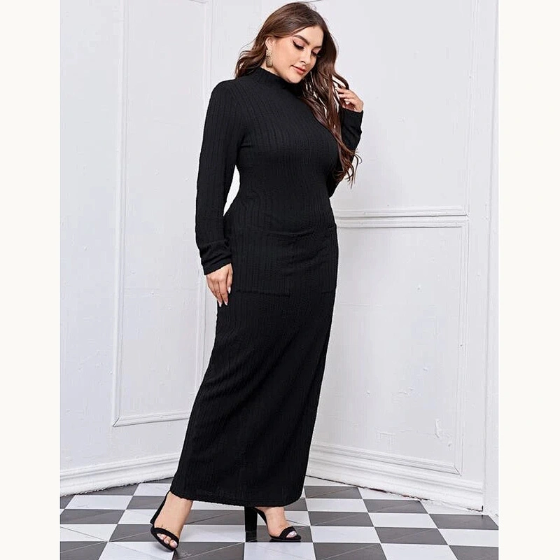2021 New Plus Mock Neck Cable Knit Dress