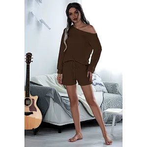2021new casual wear long sleeved shoulderless knit jacket shorts  leisure wear