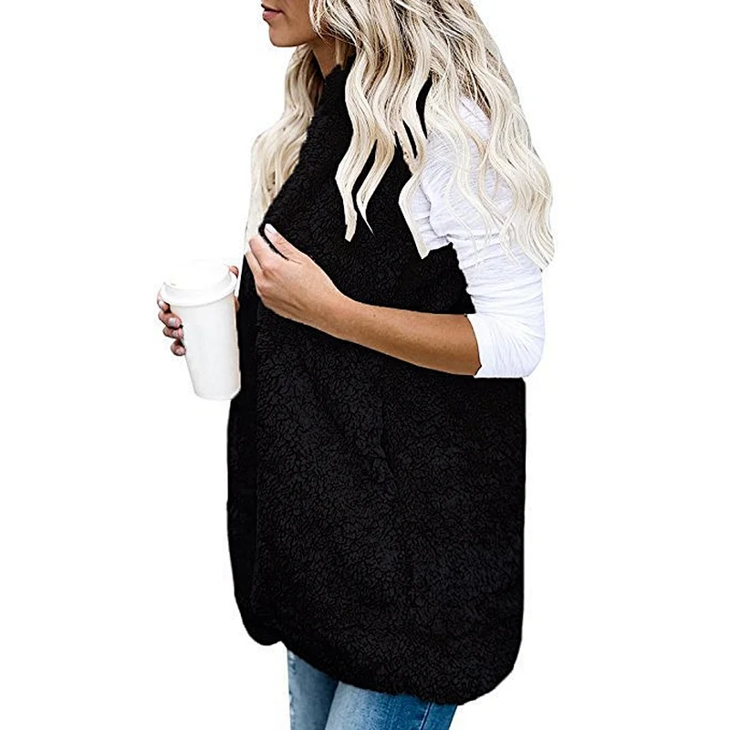 Winter Warm Vest Women Hoodie Casual Coat Faux Fur Sherpa Jacket
