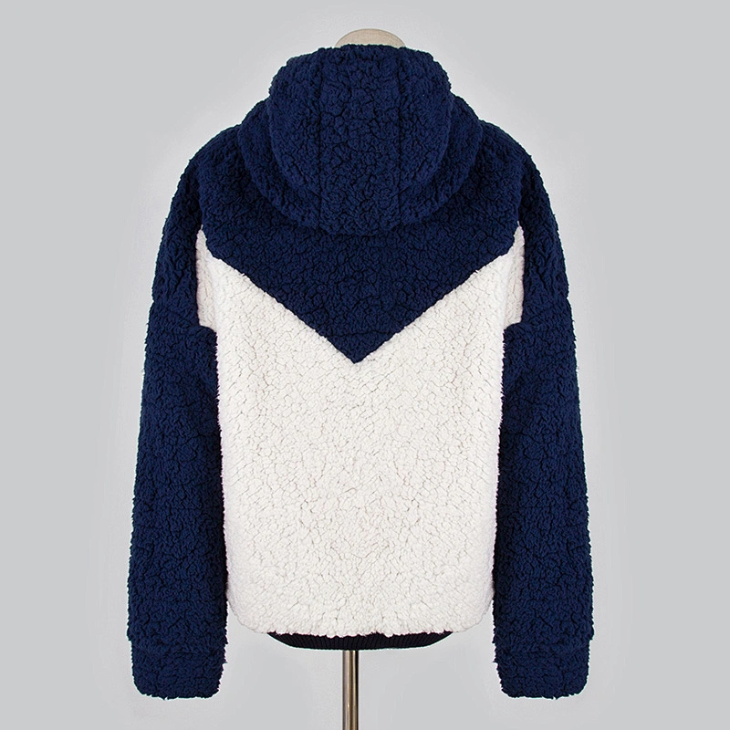 Womens and Mens Fuzzy Wool Hooded Jacket Teddy Coat, Full Zipper Patchwork Pattern Sherpa Fleece Hoodies Pullover