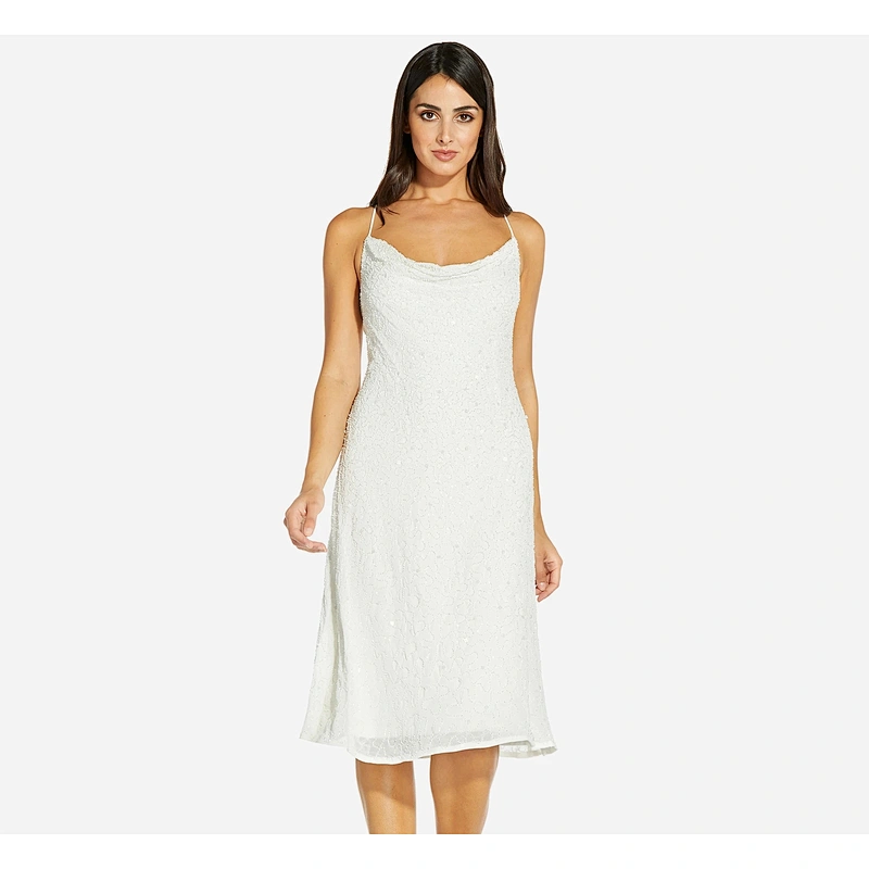 2021 New Arrival Beaded Slip Dress With Cowl Neckline In Ivory Party Dress Club Dress