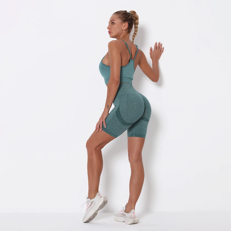 LilyFashion Factory Price seamless knit peach butt lifting yoga shorts sport yoga fitness exercise bra set