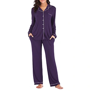 2021Amazon Pajamas for Women Lounge Set Cotton Sleepwear Comfy Soft Long Button Down Lingerie Cotton Nightwear