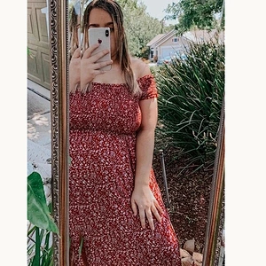 2021 New Plus Off Shoulder Shirred Split Ditsy Floral Dress