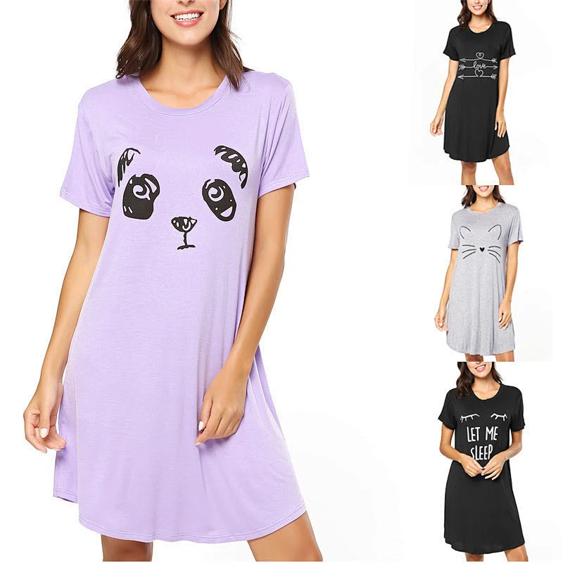 2021Amazon  Women's Pajamas Alphabetic Print Dress Mercerized Cotton Skin Friendly Home Skirt