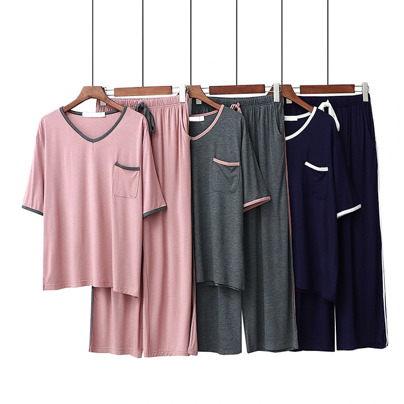 2021 Cotton Pajamas for Women Summer Autumn Short Sleeve Trousers Korean Edition Loose Casual