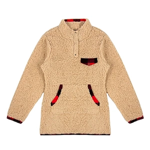 Amazon Hot Women's Cozy Fuzzy Sherpa Fleece Sweatshirt Button Collar Solid Color Pullover Outwear with Pockets