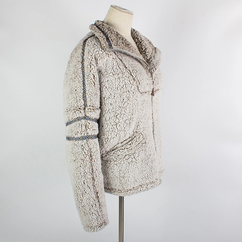 Womens Fuzzy Long Plush Teddy Sweatshirt Two Side Pocket Half Zip Sherpa Fleece Pullover
