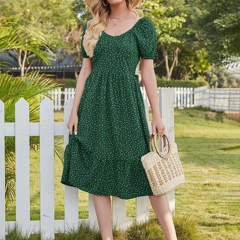 2021 New Arrival Polka Dot Ruffle Hem A-line Dress Street Style Dress