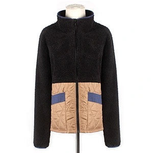 2021 Amazon Hot Winter Warm Teddy Coat Full Zip Up Patchwork Sherpa Fleece Pullover with Pocket