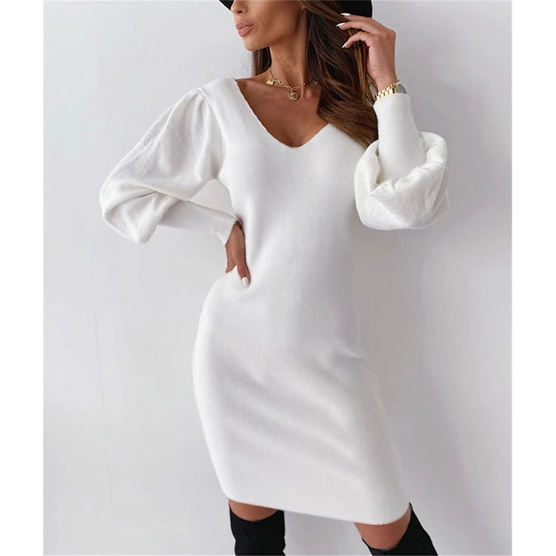 2021new Autumn dress sexy show back hollow-out lace V to get waist dress