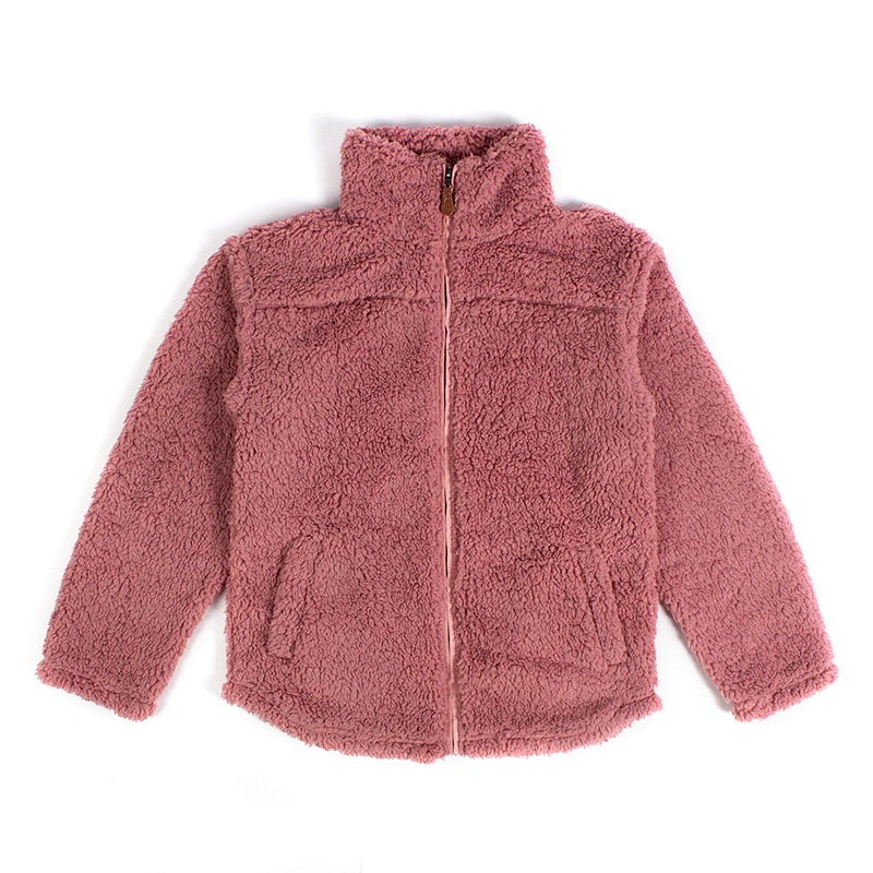 Factory Direct Teddy Coat Sweatshirt Solid Color Full Zip Sherpa Fleece Jacket Pullover