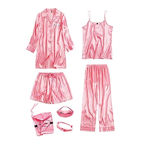 2021Amazon Womens Pajama Sets Comfy 7 Piece with Shirt  Silk Pajamas Satin Nightwear