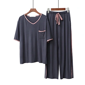 2021 Cotton Pajamas for Women Summer Autumn Short Sleeve Trousers Korean Edition Loose Casual