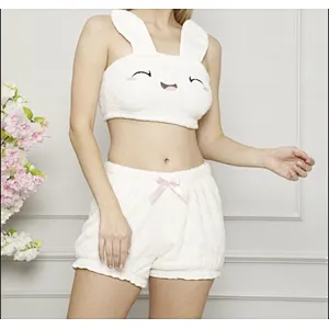 2021 Amazon winter pajamas   Autumn pajamas White rabbit ears plush shorts set