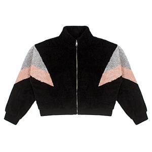 Womens Wool Long Sleeve Full Zipper Polar Fleece Pullover, Patchwork Sherpa Fleece Jacket
