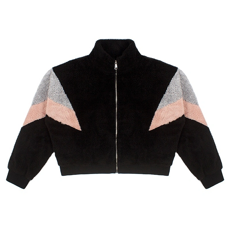 Womens Wool Long Sleeve Full Zipper Polar Fleece Pullover, Patchwork Sherpa Fleece Jacket